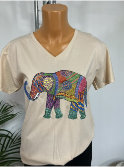 Tricou bej cu elefant