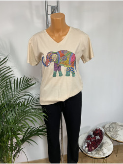 Tricou bej cu elefant